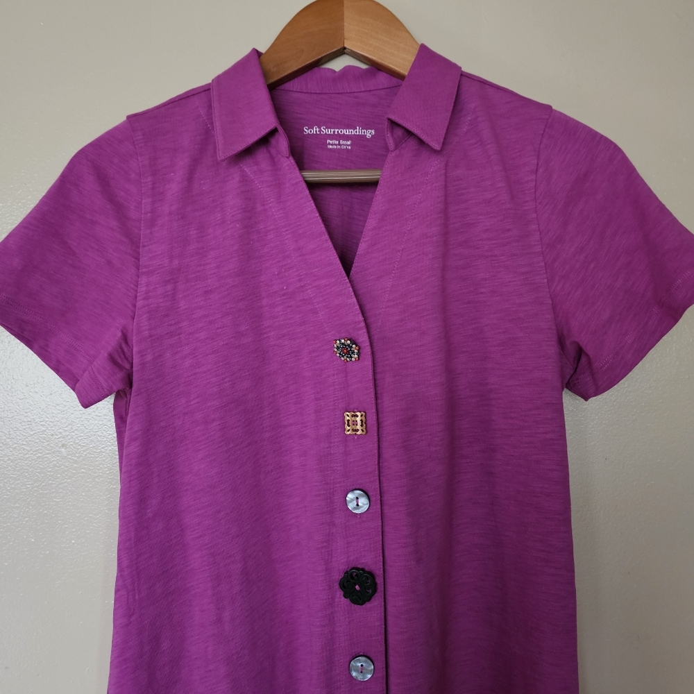 Soft Surroundings Danielle Mixed Button Shirt Dress SP Boho Artsy Resortwear - Picture 2 of 14